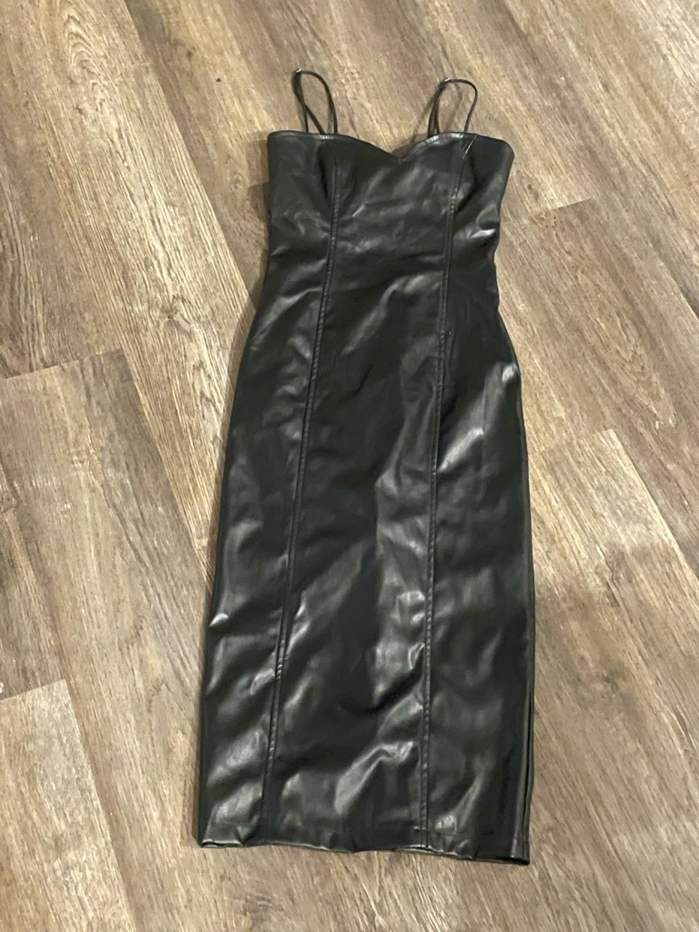 Forever 21 Black Faux Leather Midi Slip Dress